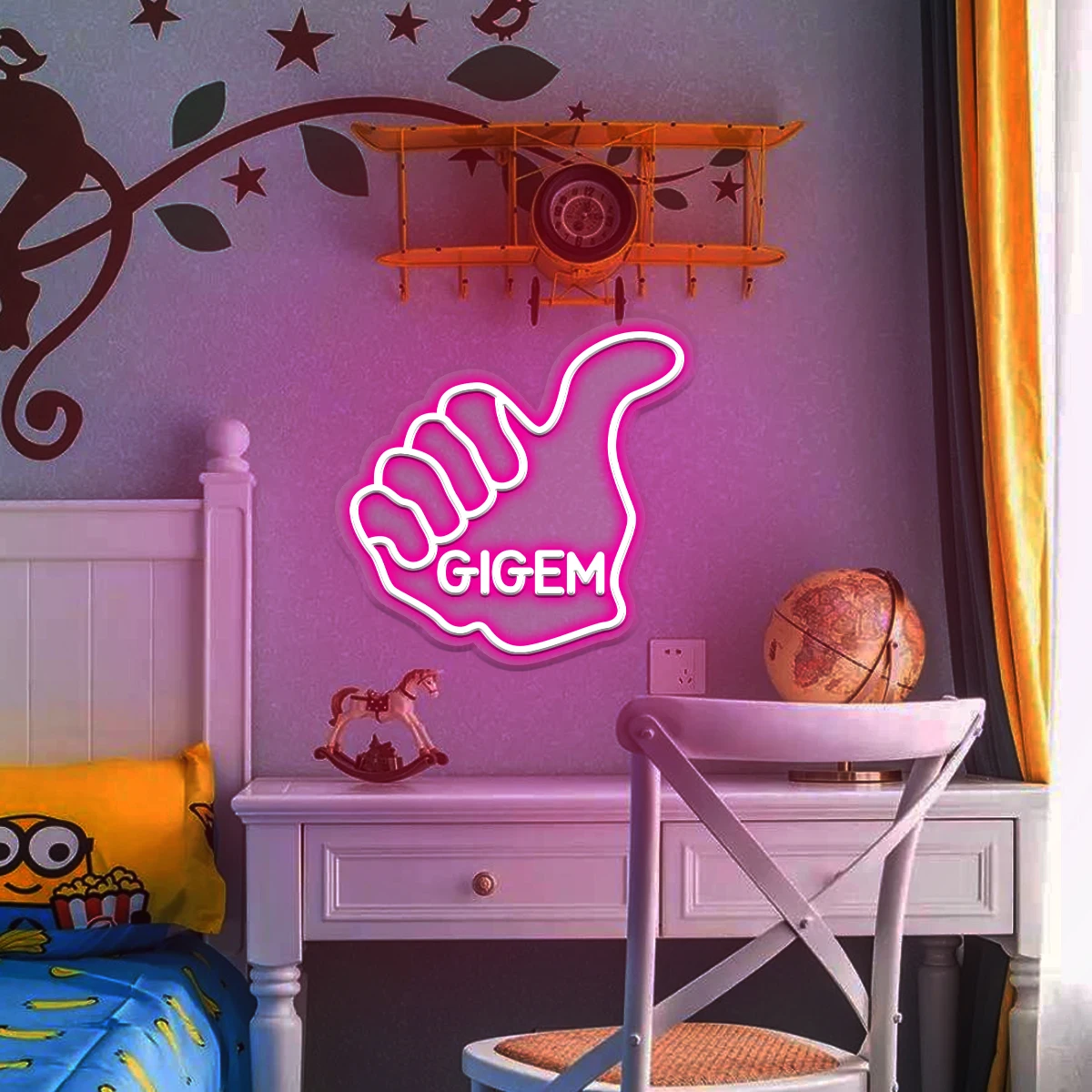 Gigem señal de neón Led con pulgares hacia arriba, señal de neón hecha para niños, regalos de cumpleaños, decoración de dormitorio, ambiente de fiesta