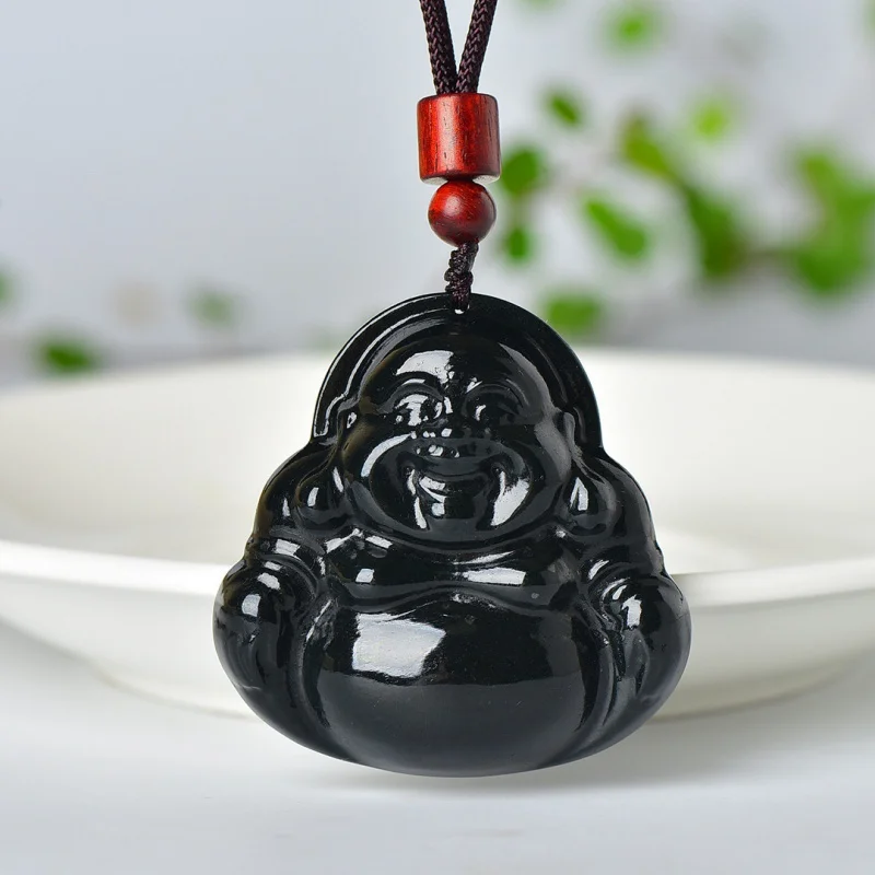 Maitreya Sign Laughing Buddha Hetian Jade Unisex Pendant Necklace