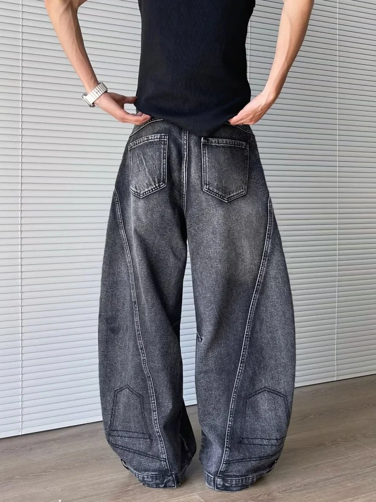 2025 Cyber Y2K Streetwear Washed Black Baggy Ripped Jeans Pants For Men Clothing Wide Leg Hip Hop Long Trousers Pantalon Homme