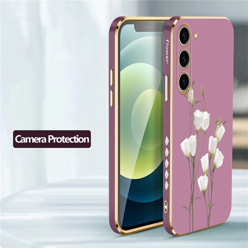 White Flower Phone Case For Samsung Galaxy S24 S23 S21 S22 Ultra S20 FE A52 A55 A54 A72 A25 A15 A33 Note 9 20 Silicon Soft Cover