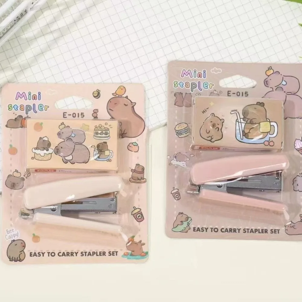 Mini Capybara Stapler Set File Organizer Multi-functional Stapler Paper Clips Cartoon Animal Push Clip
