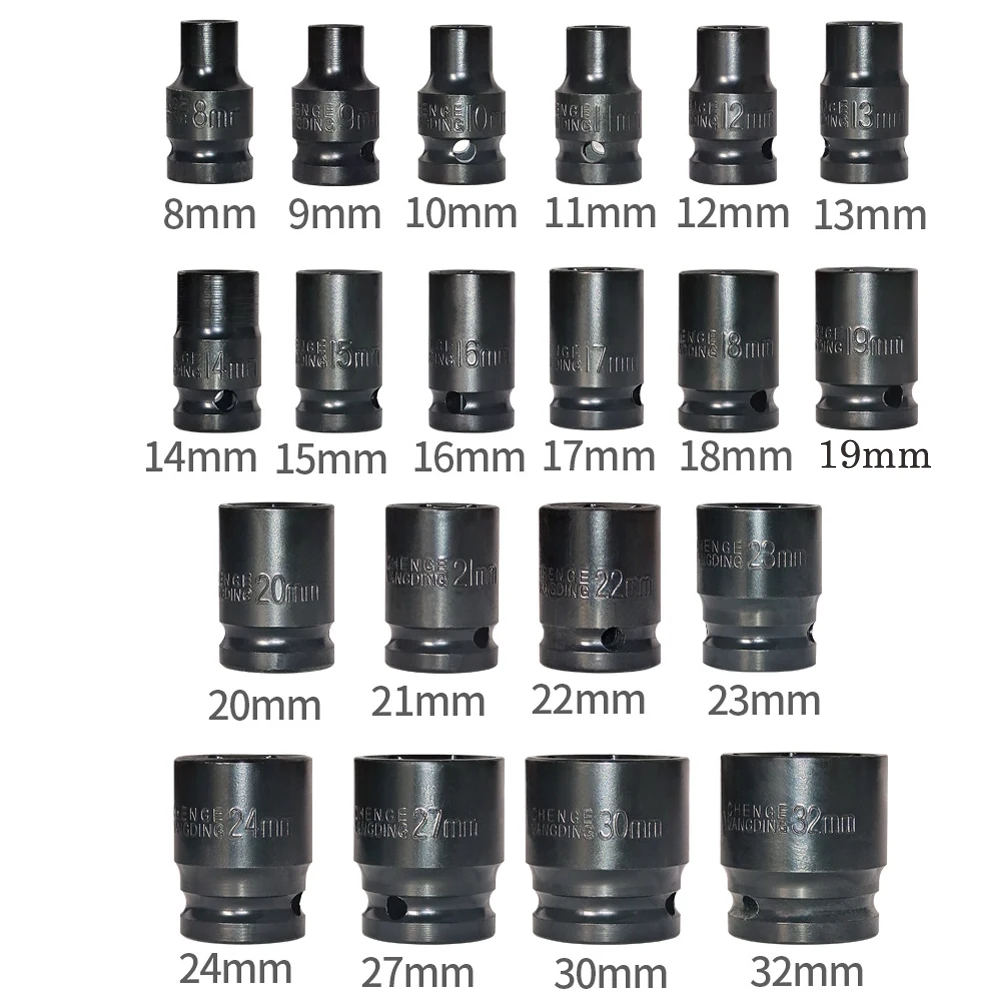 20Pcs 1/2 Inch Drive Socket Set 8-32mm Chrome Vanadium Steel Hex Adapter Kit For Electric Wrench And Air Tools