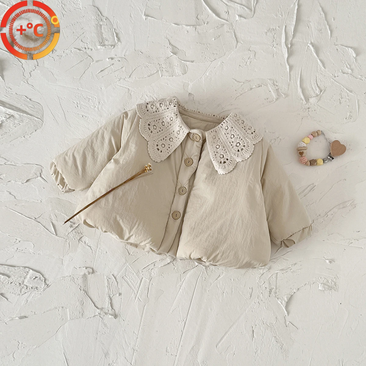 

Детская зимняя куртка для девочек в корейском стиле, с большим кружевным воротником, теплая, утепленная, повседневная, короткая, для возраста 0-3 года