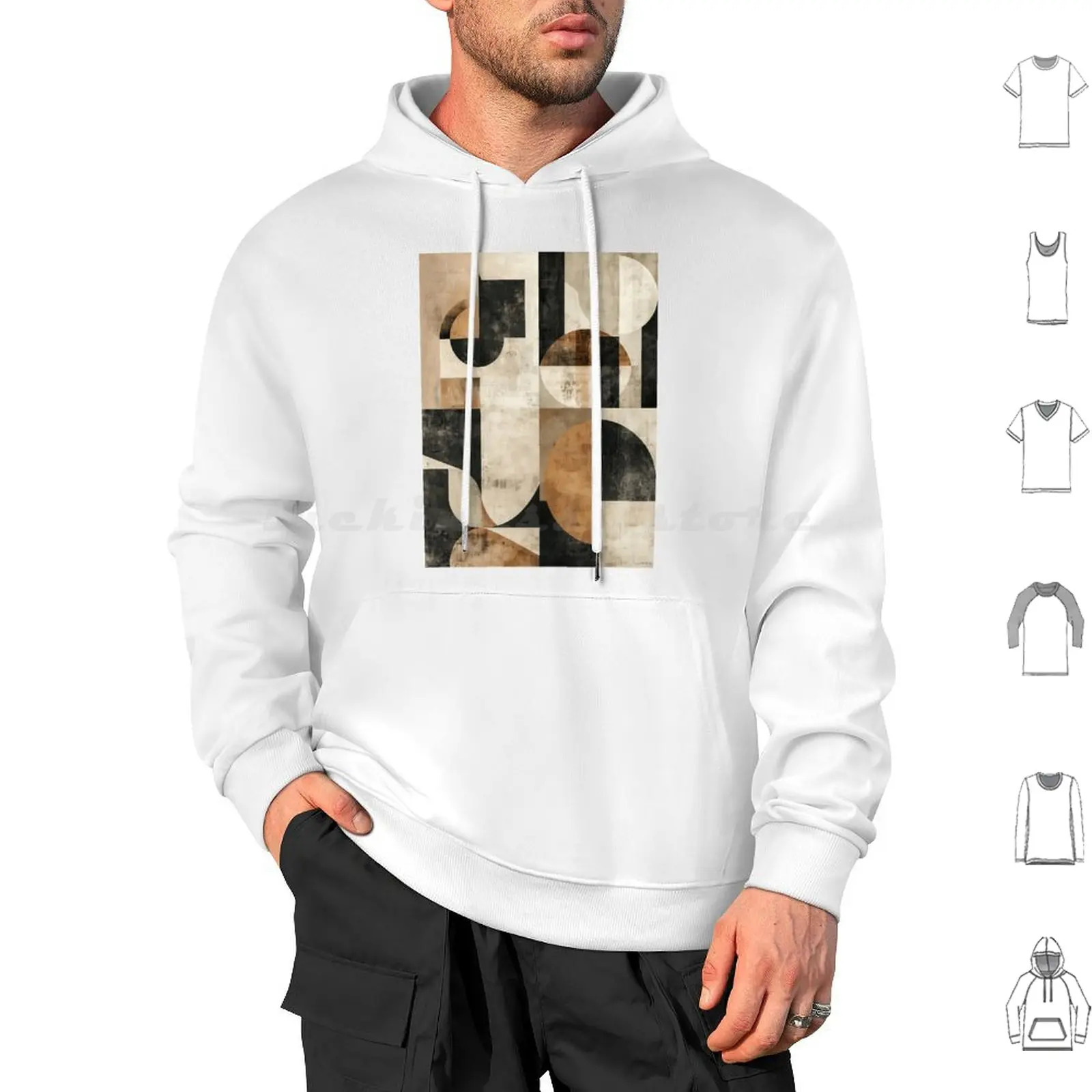 Geometric Harmony Hoodies Long Sleeve Abstract Art Geometric Shapes Minimalist Contemporary Art Beige And Black Modern