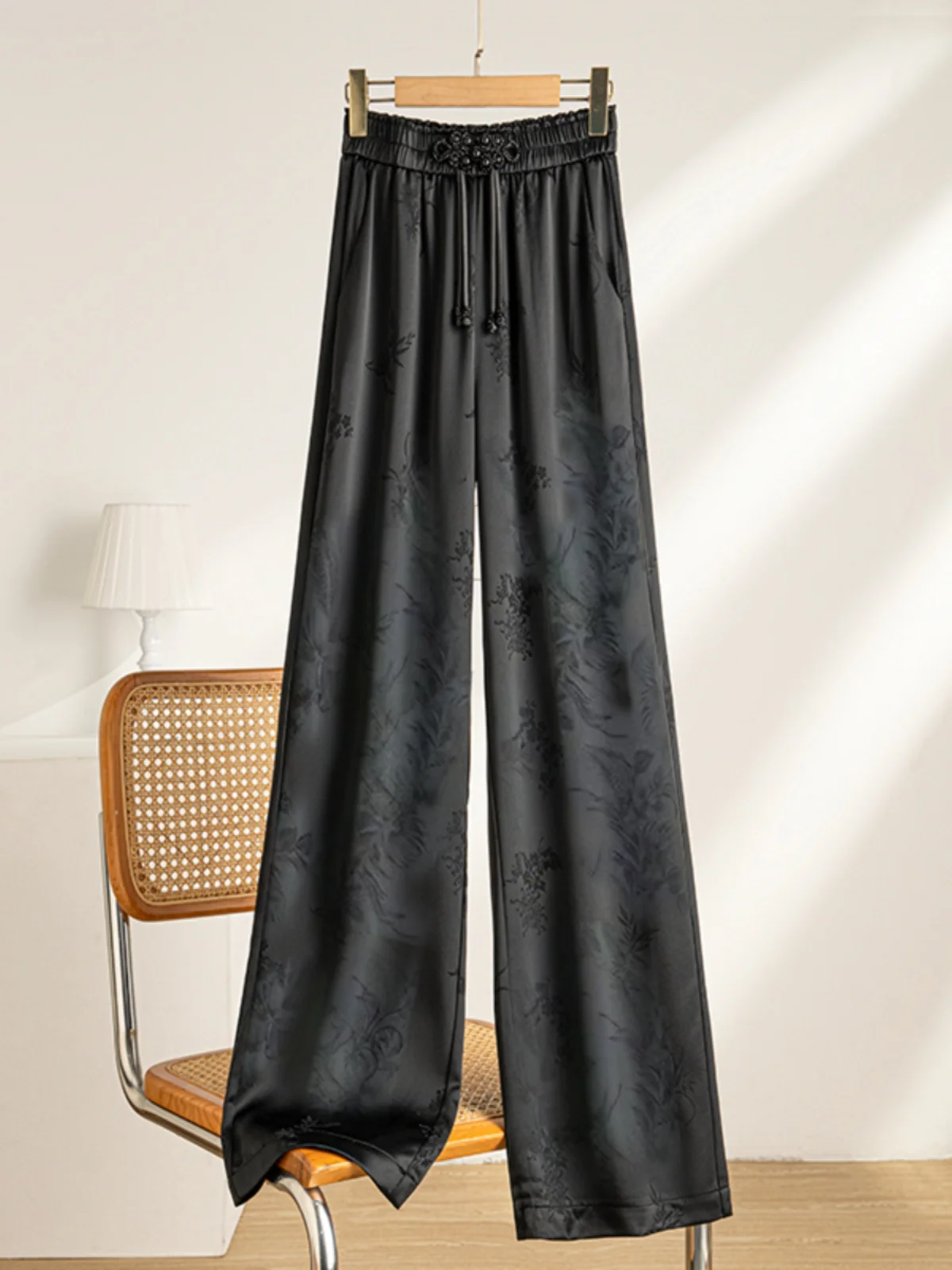 

Ele Bla ацетатные широкие брюки женские весенне-осенние тонкие прямые брюки для похудения с высокой талией европейские сле