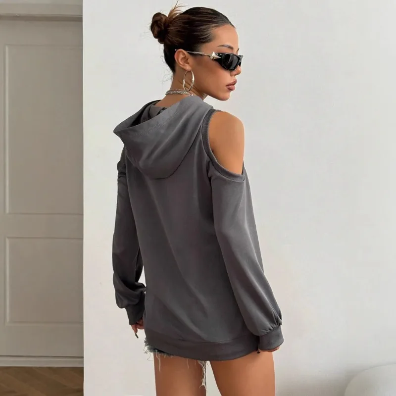 Autumn Fashion Hollow Out Long Sleeve Hoodies Women Solid Color Tops Wearing A Pullover for Everyday Exercise Sweatshirt 2025