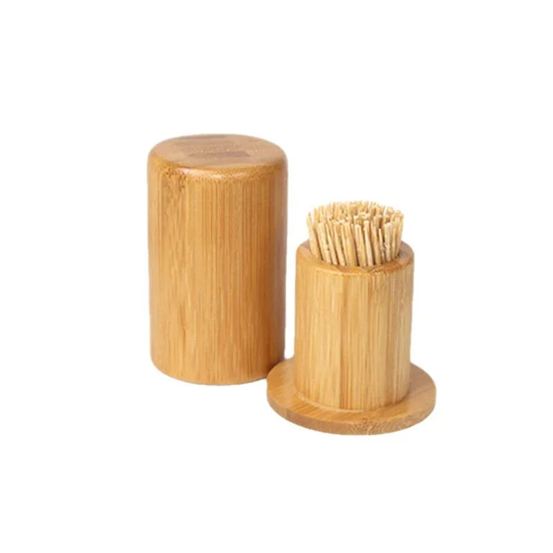 Bamboo Toothpick Holder Household Toothpick Dispenser Box Container Mini Wood Toothpicks Jar Home Table Decoration