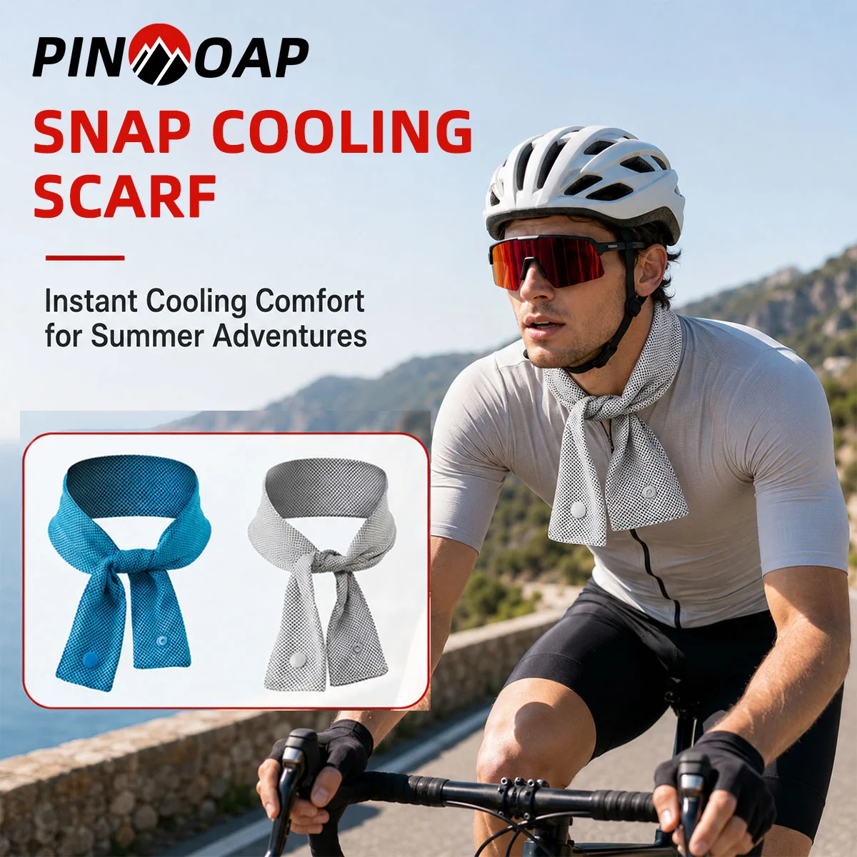 PINMOAP 1P Outdoor Sports Cooling Towel Snap Closure Sweat Wicking Neck Towel For Cycling Hiking Running Workout Quick Dry Trave