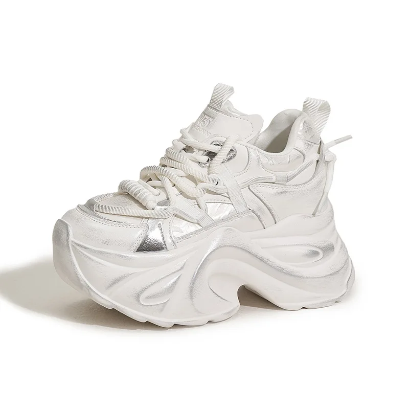 

Женские повседневные спортивные туфли на толстой подошве 10 см, новый стиль, увеличенная высота, легкие, универсальные, на плоской подошве, с круглым носком, резиновая подошва