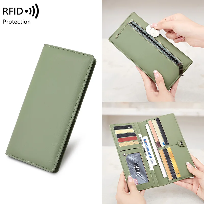 

Западный RFID-блокирующий длинный женский кошелек из искусственной кожи на молнии, модный кошелек большой емкости с несколькими слотами для карт для женщин