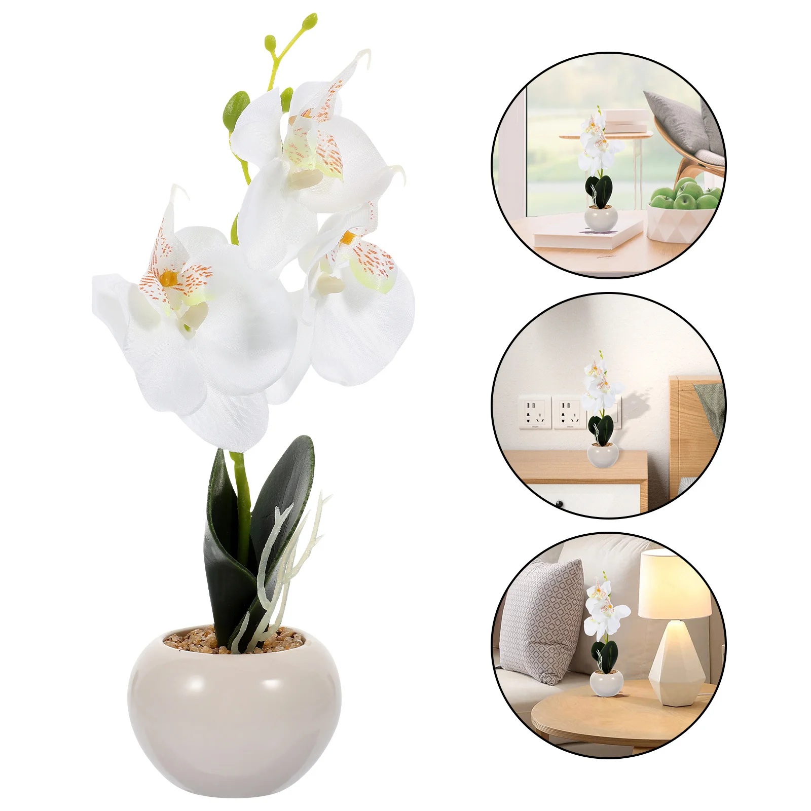 

Artificial Potted Phalaenopsis Bonsai Simulation Fake Plant Decoration Lifelike Indoor Faux Flower Pot for Home Office Desk