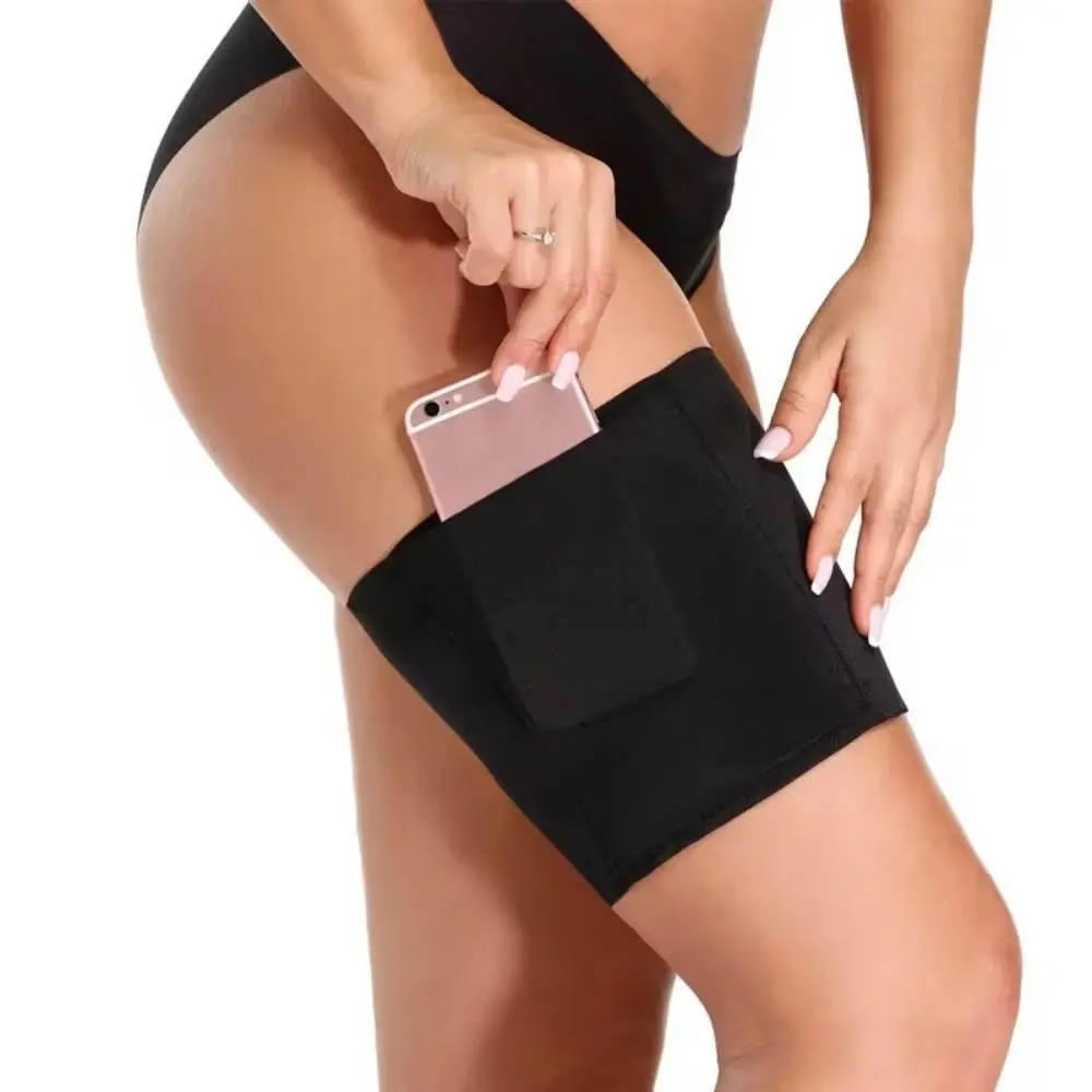 High Stretch Pocket Thigh Bands Anti-Friction Leg Sleeves Invisible Thigh Strap Non-Slip Silicon Tape Leg Phone Poket Leg Warmth