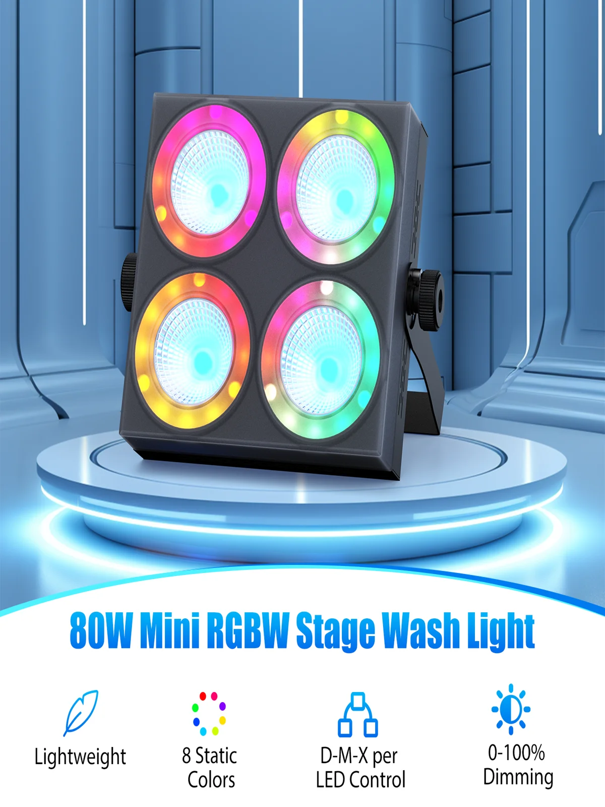 Yiflamefly 4er-Set Mini-Quadrat-4-Augen-Bühnenwaschleuchten RGBW LED-Bühnenbeleuchtung DMX Wash Par Lights für Hochzeiten, DJ-Partys, KTV, Bars
