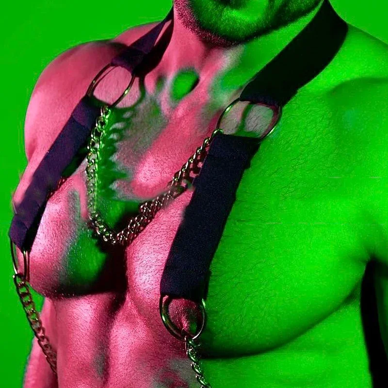 ナイトクラブ DJ ゴーゴー衣装セクシーな中空ストラップ脚セット黒胸チェーン弾性包帯バーニングマンステージアクセサリー XS3140