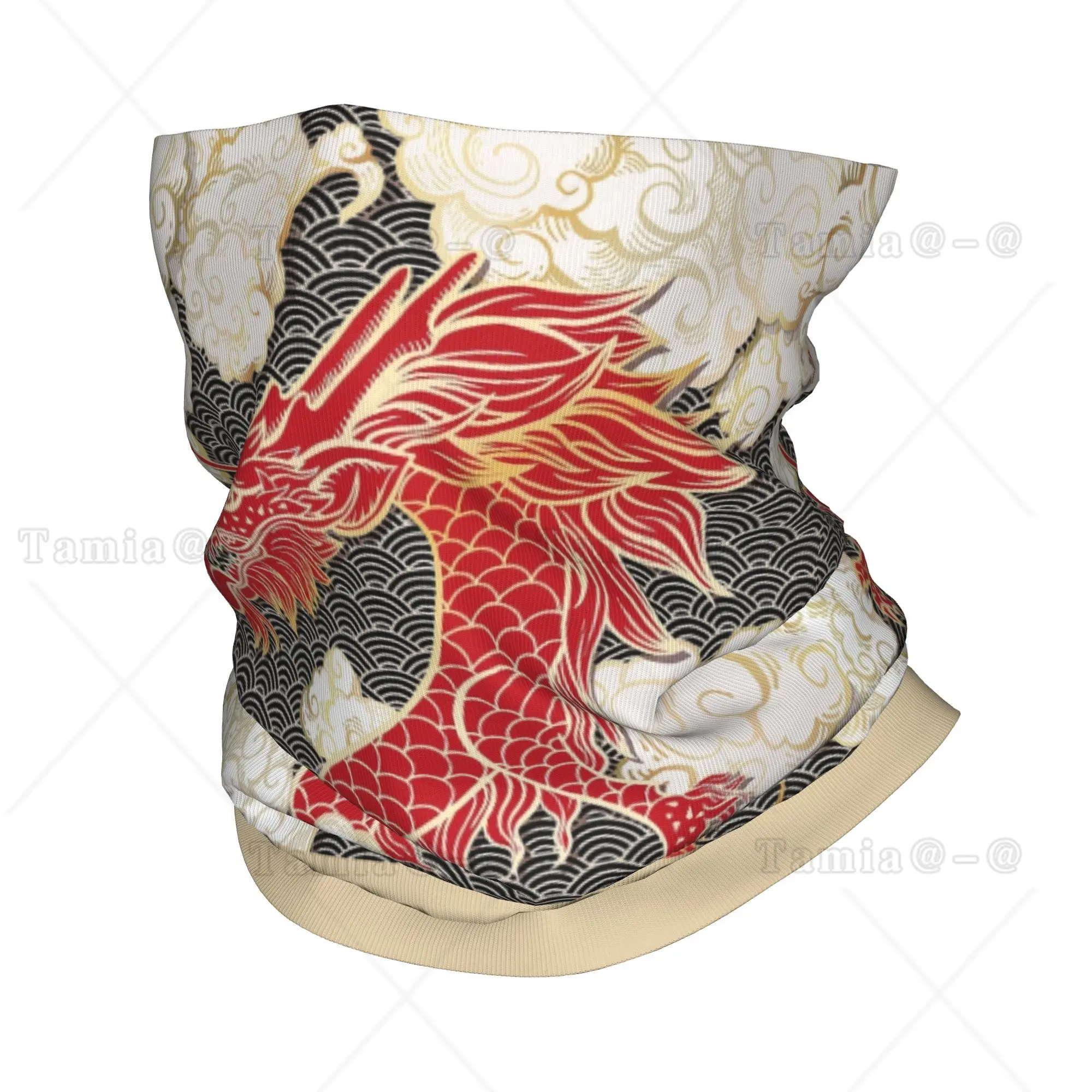 Custom Chinese Red Dragon Totem Pattern Bandana Winter Neck Warmer Men Windproof Wrap Face Scarf for Ski Tradition Asian Style