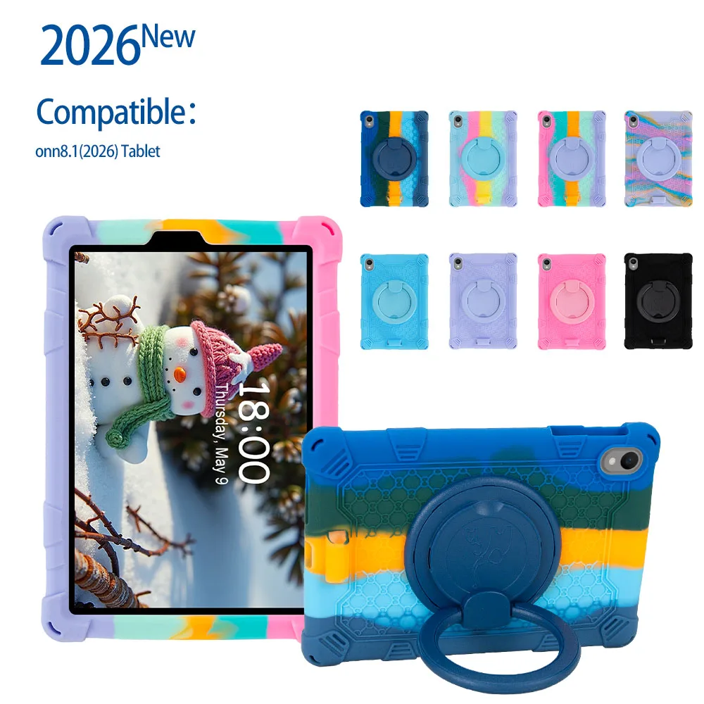 Shock‑Absorb Soft Silicone Case For Walmart Onn 8.1Inch Core 2026 Tablet 360‑Degree Rotatable Kickstand Removable Shoulder Strap