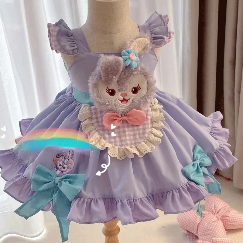 

Disney Linabell Stellalou Cartoon Sweet and Cute Summer Fashion Simple Versatile Western Style Children's Lolita Princess Dress