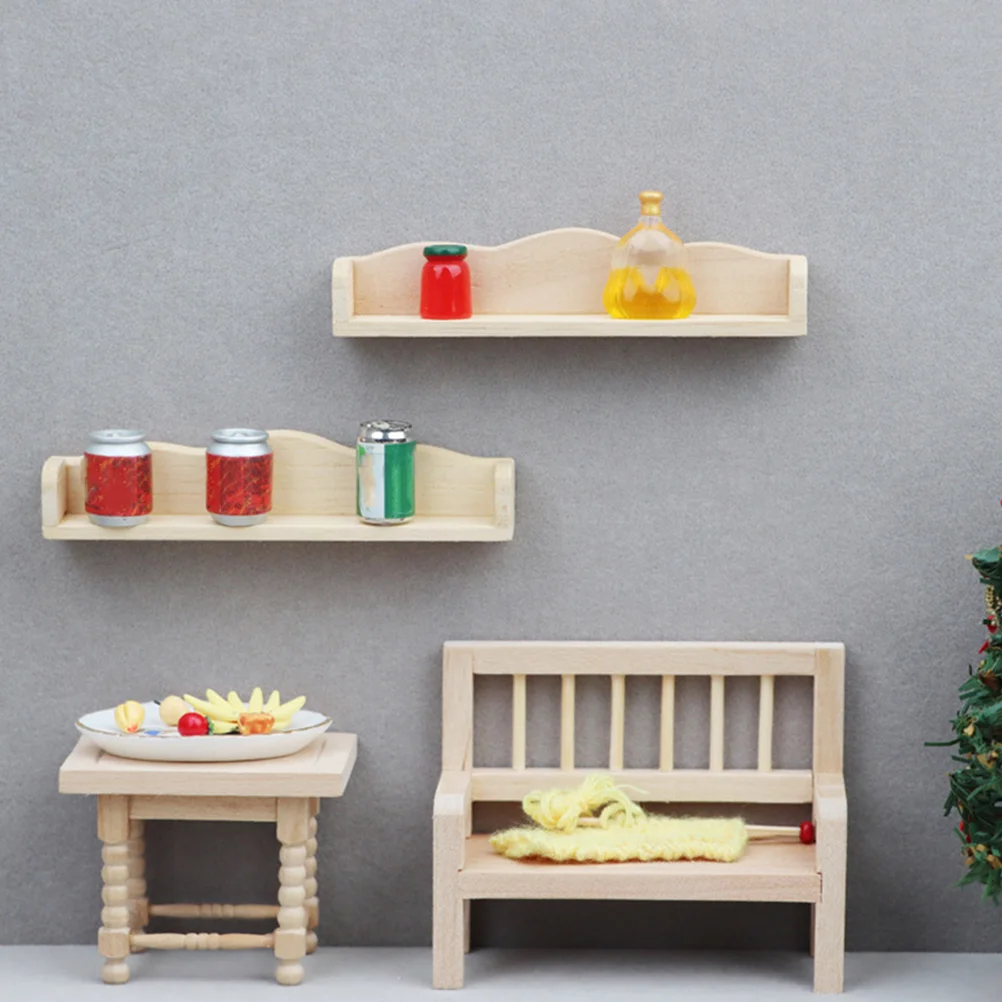 2 Pcs House Mini Furniture Miniature Model Hanging Rack Storage Wall Holder Shelf Accessories Wooden Stuff Shelves