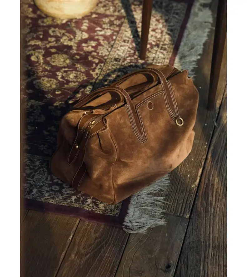 حقيبة سفر من جلد الغزال من Songmont، حقيبة واسعة على طراز بوسطن للتنقل في العمل وفي عطلة نهاية الأسبوع