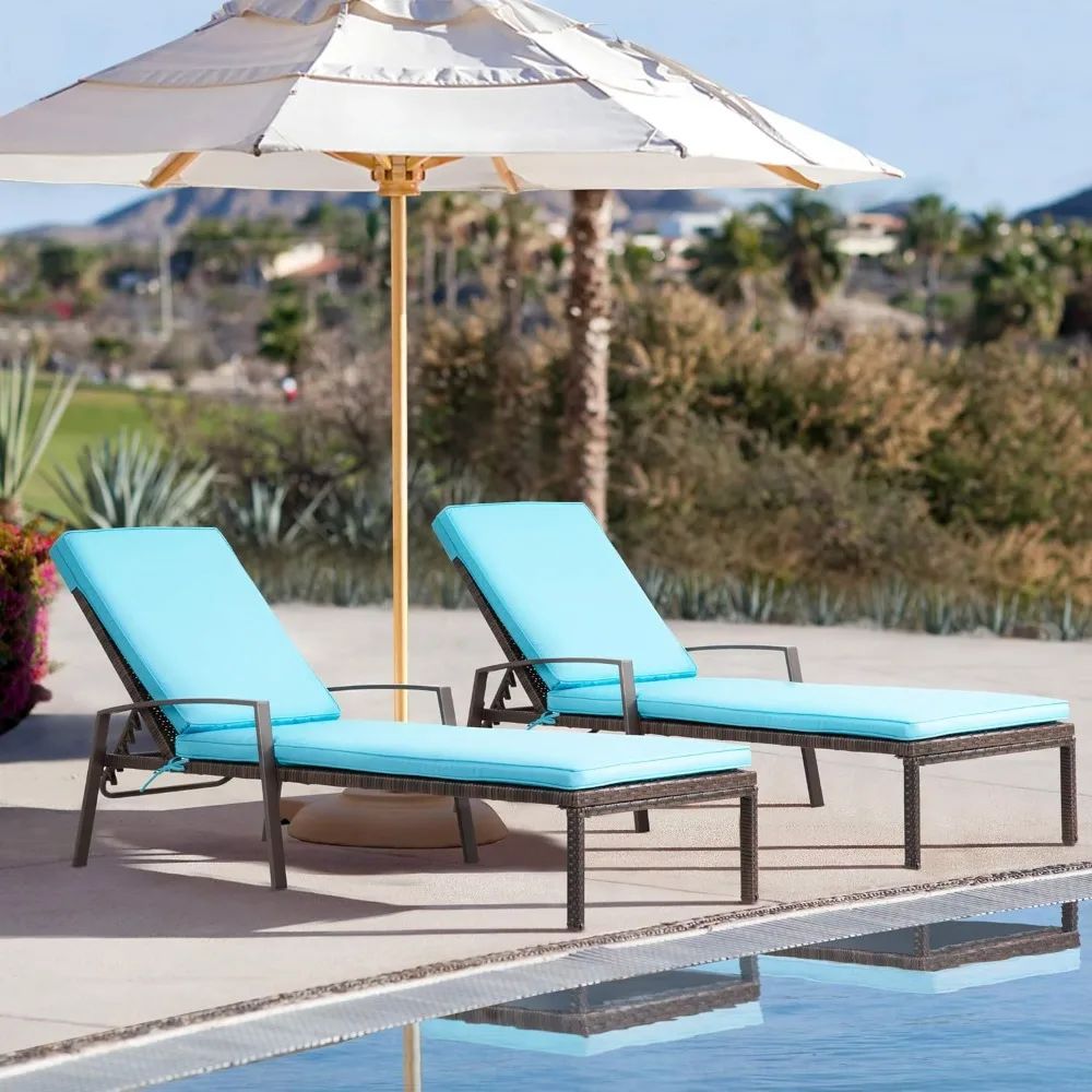 

Sun Loungers Set 2, Pieces, Patio Chaise Lounges with Thickened Cushion, PE Rattan Steel Frame, Sun Loungers