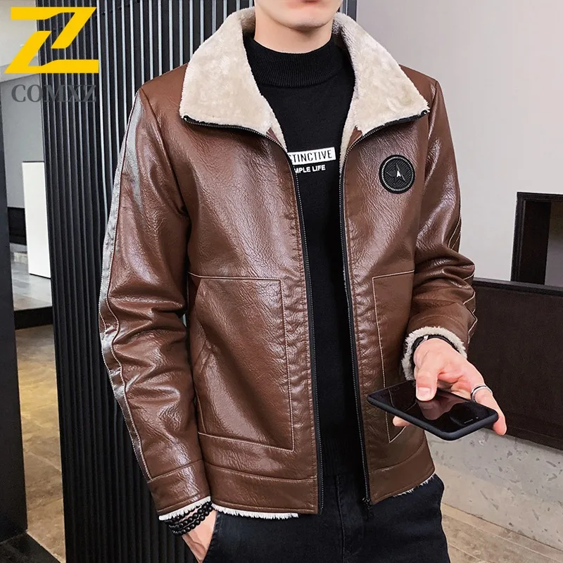 

​Men Leisure Sports Jacket Winter Thickened Fleece Lined Waterproof Stand Collar Motorcycle Biker Style Warm Cold Weather​ Coat