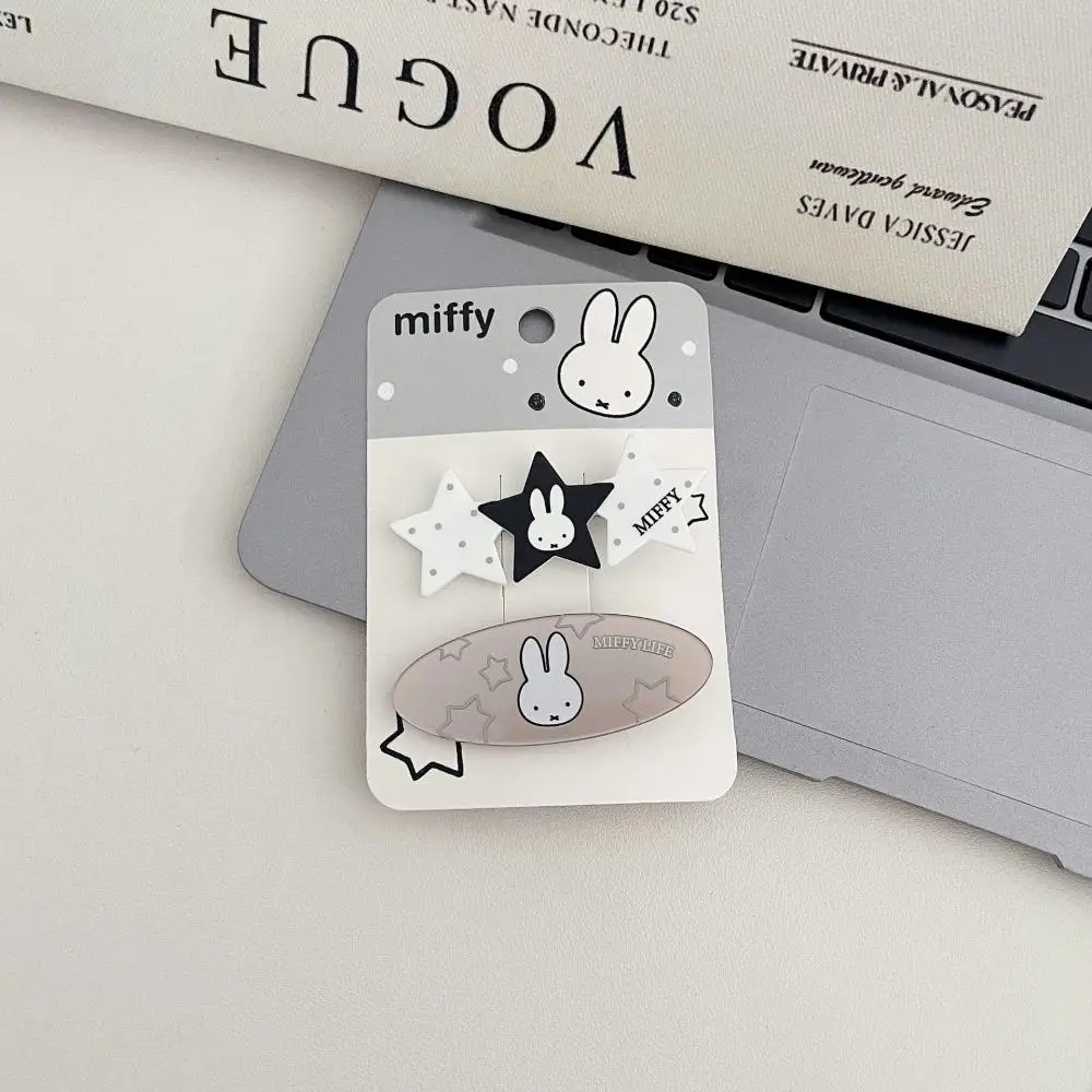 Miffy Kawaii 새로운 귀여운 헤어 클립 만화 토끼 간단한 검정 흰색 유행 다기능 머리 장식 소녀 휴일 선물