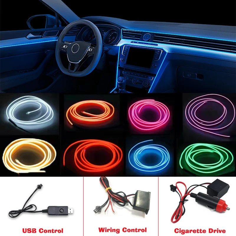 Hot Sale 1M/2M/3M/5M Car Interior Lighting LED Strip Decoration Wire Rope Tube Line flexible Neon Light With USB Switch Drive