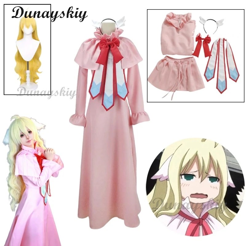 

Anime Tail Mavis Vermilion Pink Dress Cosplay Costumes Wig Women Full set Outfit Halloween Party Sets Customized