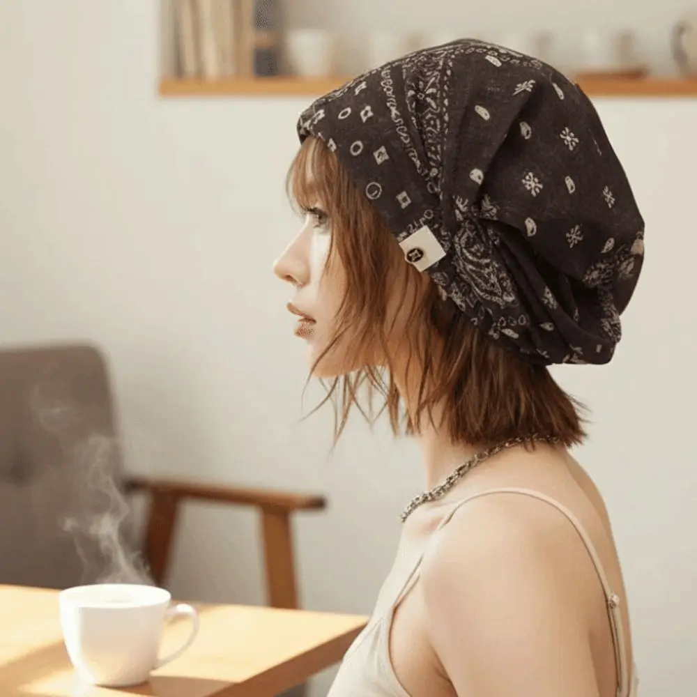 Vintage Paisley Beanie Thin Fabric Versatile Style Polka Dot Cap Lightweight Texture Breathable Face Framing Bonnet Trendy Women