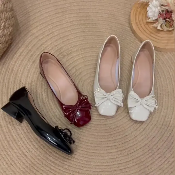 ローヒールシューズ女性-2026-パテントレザーバレエフラットカジュアル女性スニーカーボウノットレディースシューズスクエアトゥ新しい結婚式-o