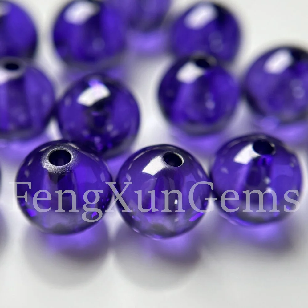 Single Hole Beads Spherical Loose CZ  Gems Round Ball Violet color Cubic Zirconia Stone for Jewelry DIY