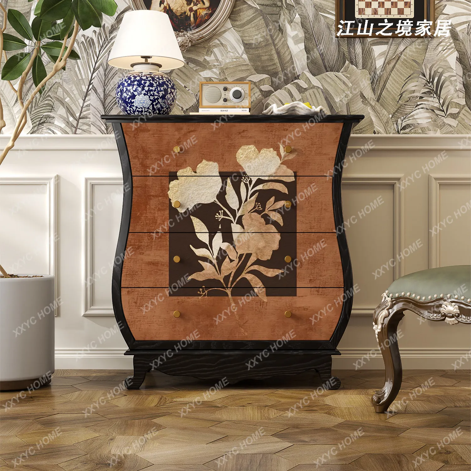 

retro waist solid wood four-chest cabinet home living room bedroom art decoration cabinet