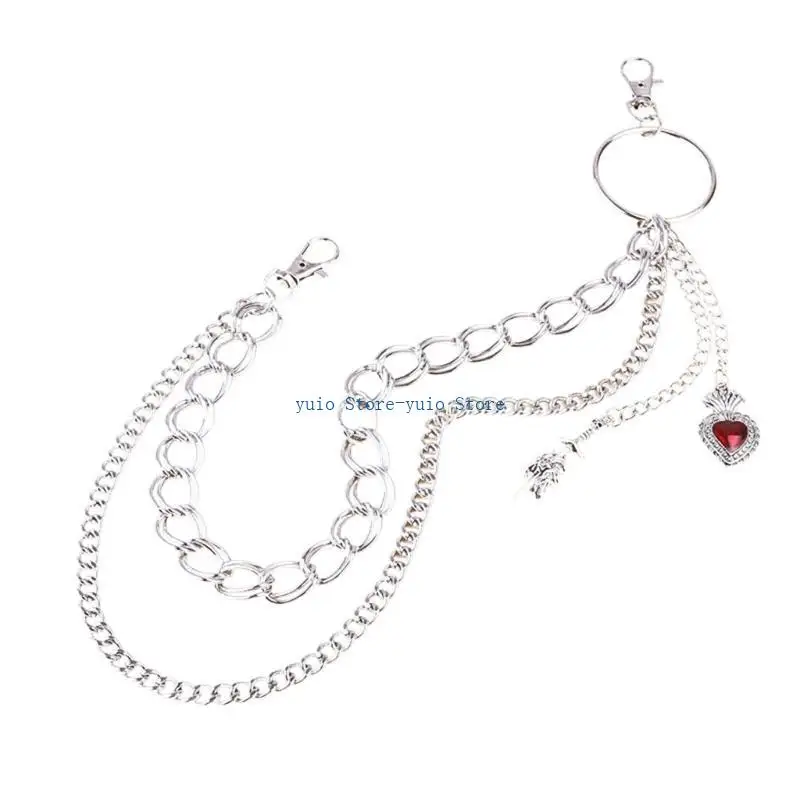 

X7XB Multilayer Waist Chain Heart Pendant Waist Charm Street Wear Pants Chain Aesthetic Body Chain Adult Cool Trousers Chain