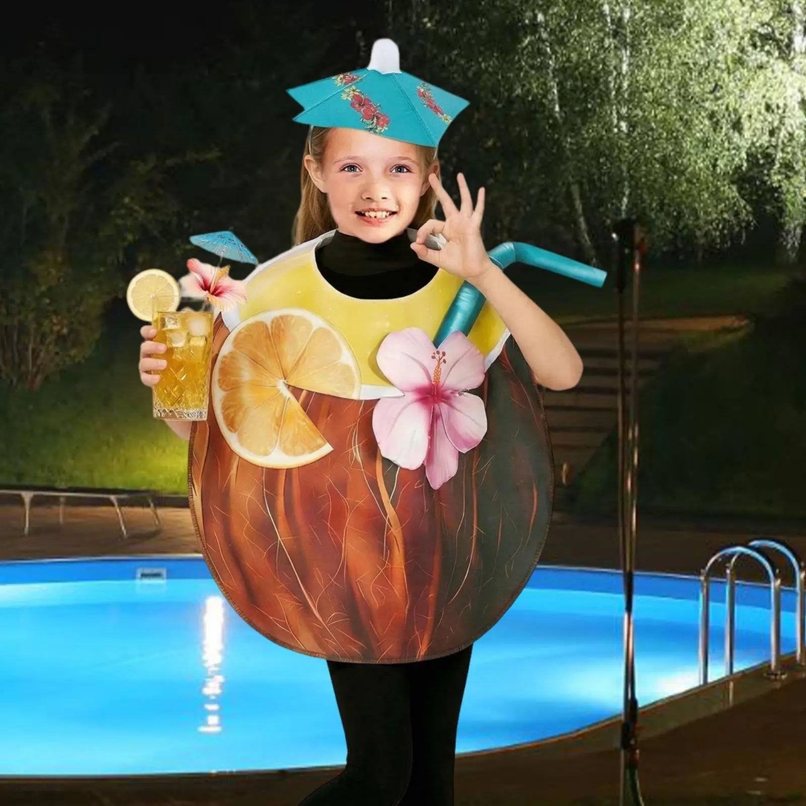 Coconut Drink Children Cosplay Costume with Hat 3D Fruit Tunic for Halloween Stage or Photo Session view 6