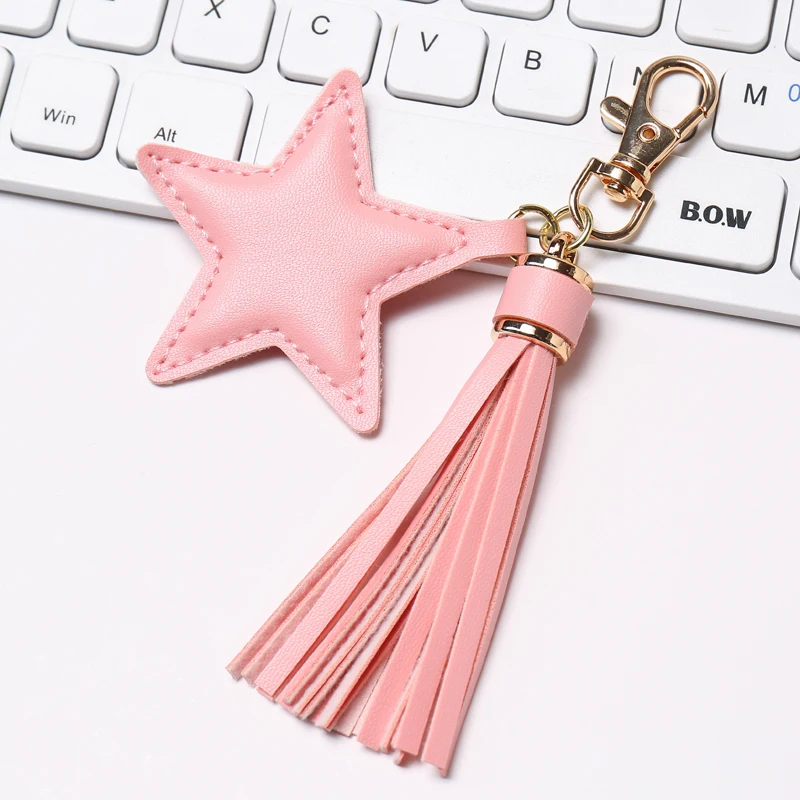 Sansango PU leather Tassel Key Chain for Women Girl Star Pendant Lobster Clasp Key Rings Bag Accessories