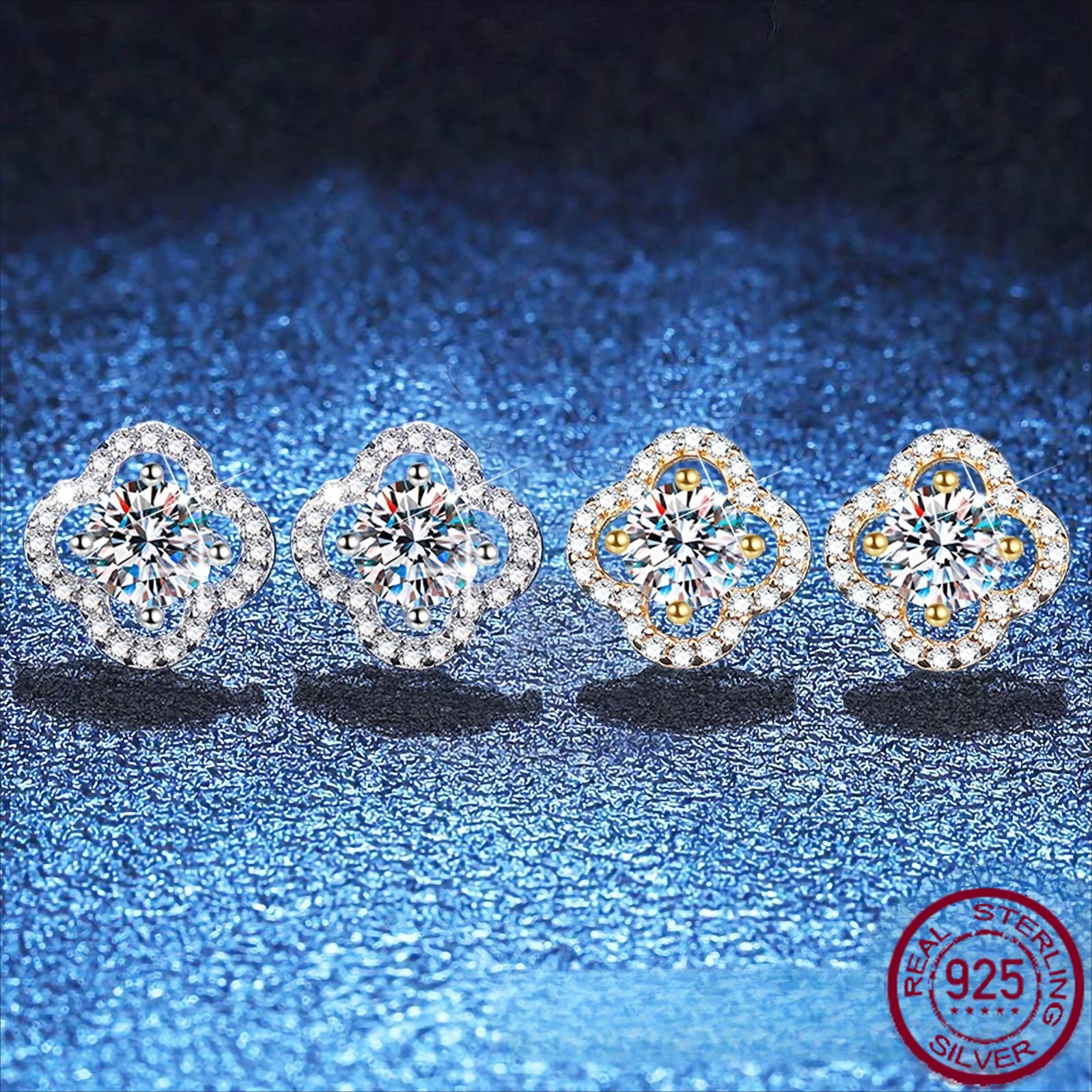 

New S925 pure silver exquisite luxury four leaf clover moissanite earrings D color 50 cent moissanite earrings wedding jewelry