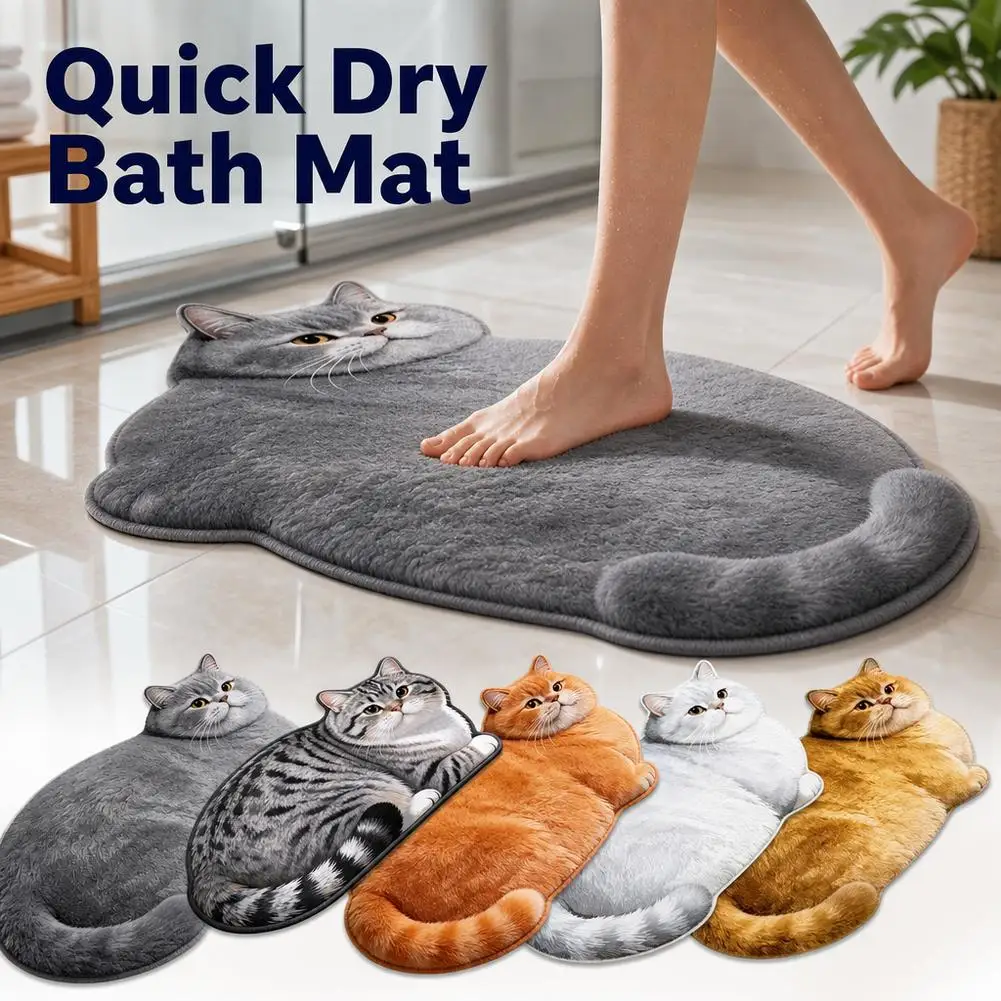 Image of Niedliche Katzenförmige Diatomeenerde-Badematte Superabsorbierend Rutschfest Schnelltrocknend Diatomeenschlamm-Matte Fußmatte für Heimdekoration Leicht zu Reinigen