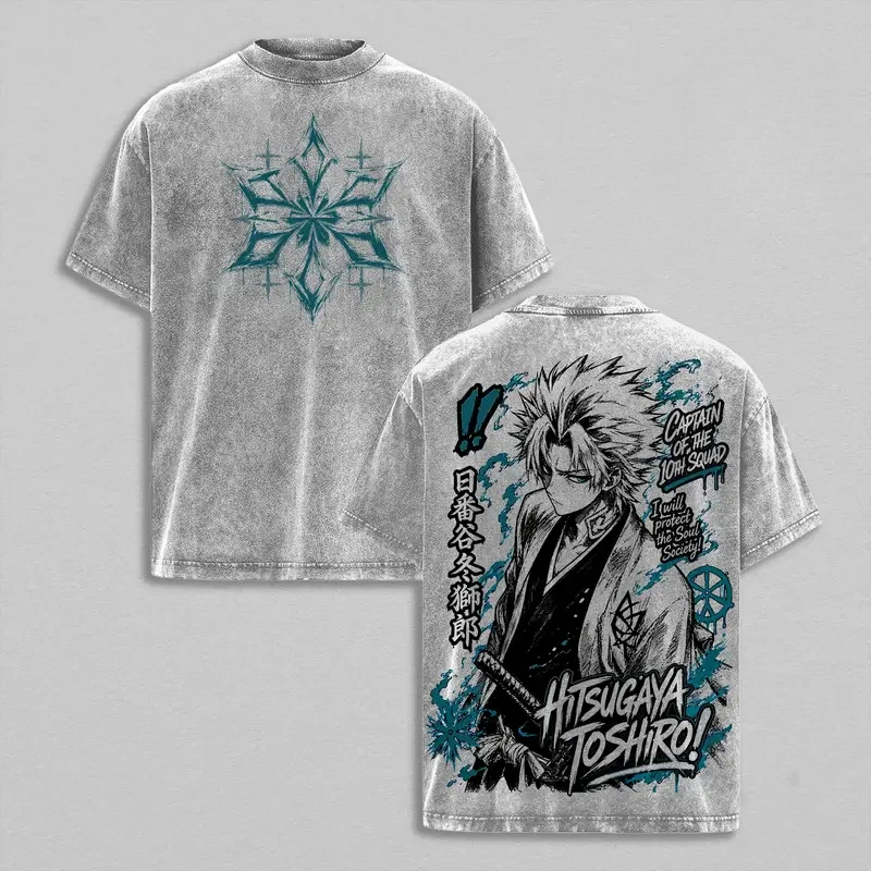 Anime BLEACH Hitsugaya Toushirou Printed Tee Men Women Cotton Tshirts Vintage Washed T-shirt Harajuku Male Oversized T Shirt