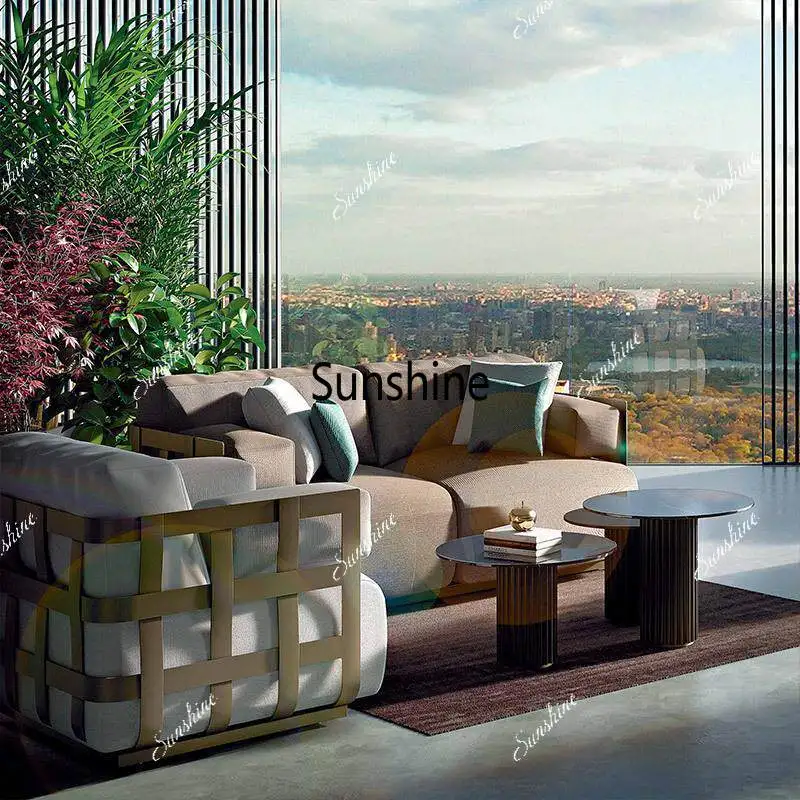 Outdoor stainless steel high-end hotel open-air courtyard balcony leisure villa furniture combination