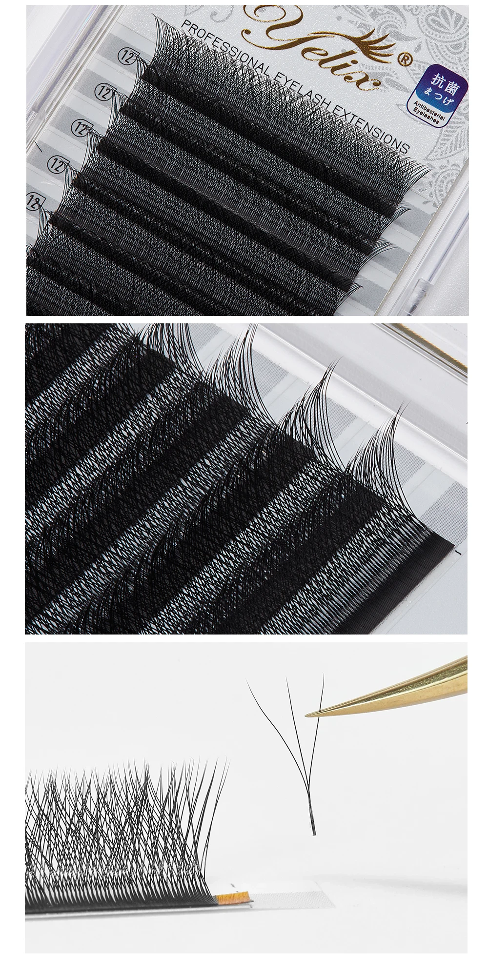 Yelix 3D W-Form Vorgefertigte Volumen-Wimpernverlängerungen im Clover-Stil, Natürliche Einzelwimpern-Trays mit Nicht-Auseinanderfallenden Wurzeln – Detail 5