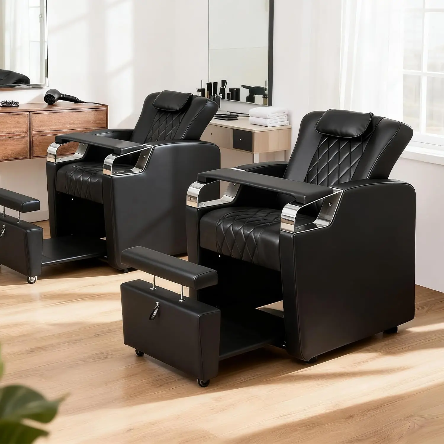 Electric Pedicure Chair w/Adjustable Backrest, Movable Pillow & Hidden Storage, No-Plumbing Support for Nail Spa, Customized