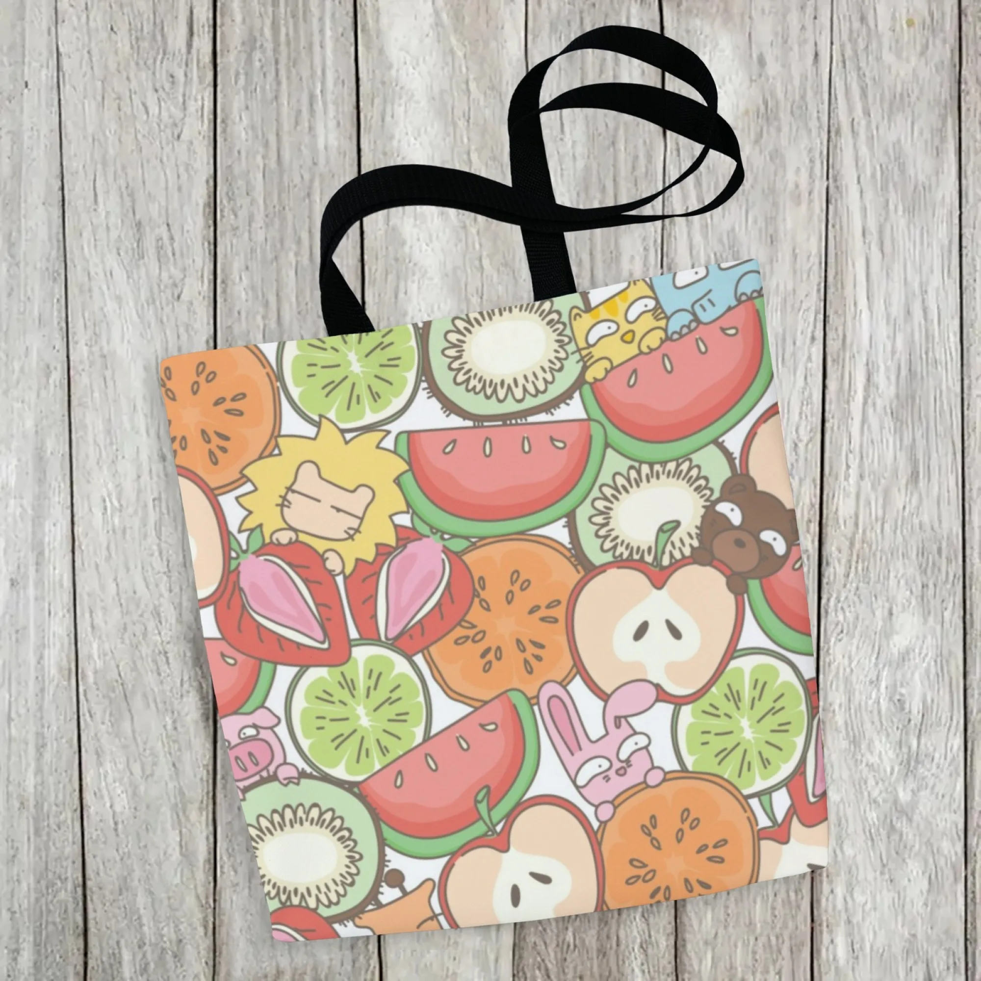 Cartoon Fruit Canvas Tote Bag Kawaii Illustration Shoulder Bag for Women Large Capacity Reusable Shopping Ideal for Daily Use