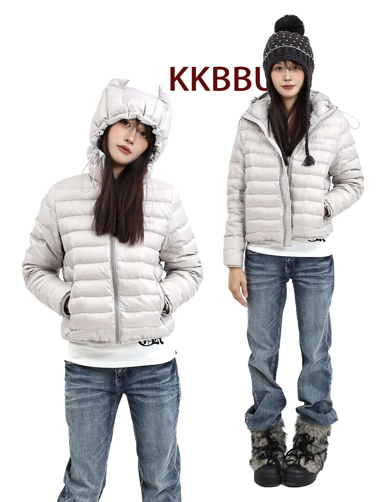 

KKBBU New National Stand 90 White Du down ort Coat Women's Dog Ear Hooded Jaet Casual Sle Regular Fit Polyester Fa...