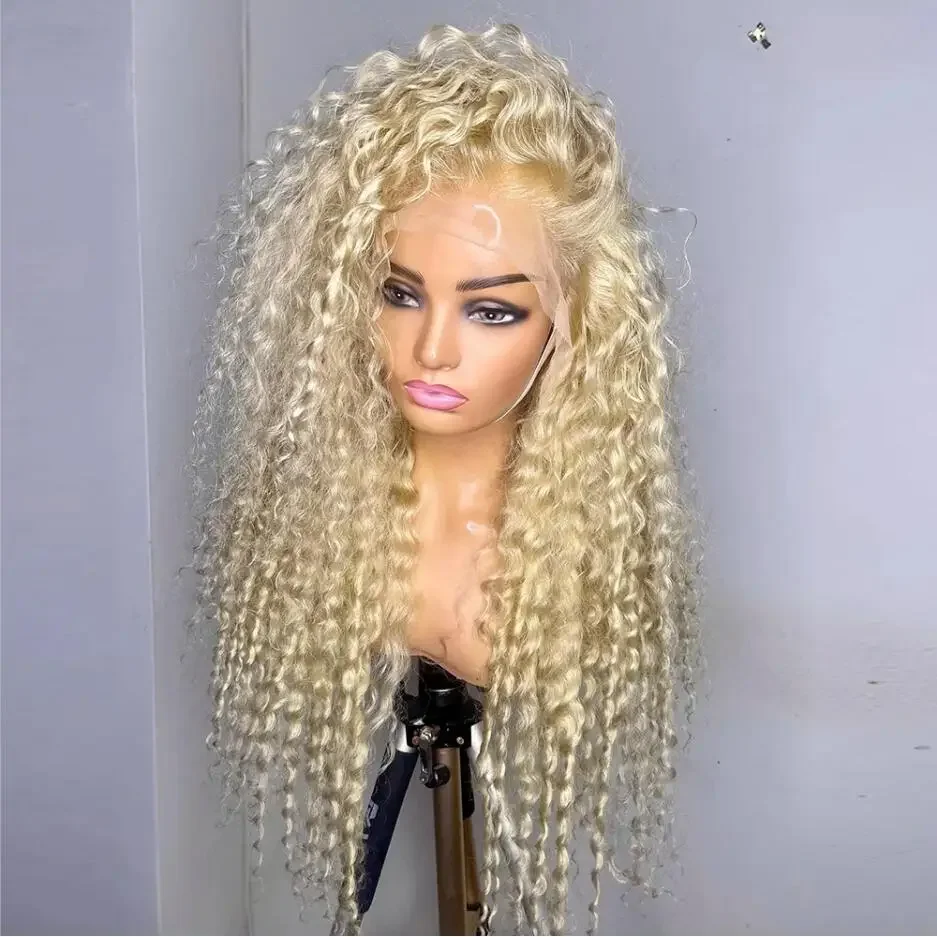 

Preplucked 26Inch Long 180Density Blonde 613 Soft Lace Front Wigs For Women Kinky Curly With Baby Hair Glueless Good Texture
