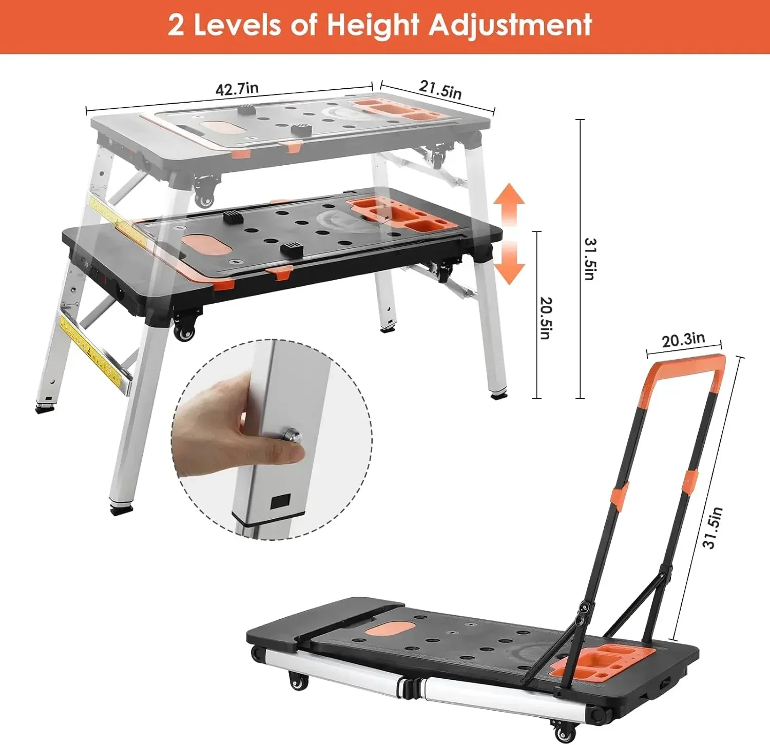 Multifunctional Folding Work Table, 7 in 1 Work Benches for Garage, as Portable Workbench, Sawhorse, Scaffold, Platform, Car Cre