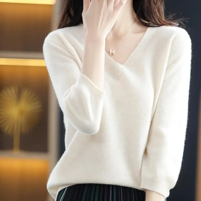 

Spring Summer Women Sweaters Short Sleeves V-neck Bottoming Shirt Knitwear Pullovers Korean Soft Jumpers Pull Femme Tops