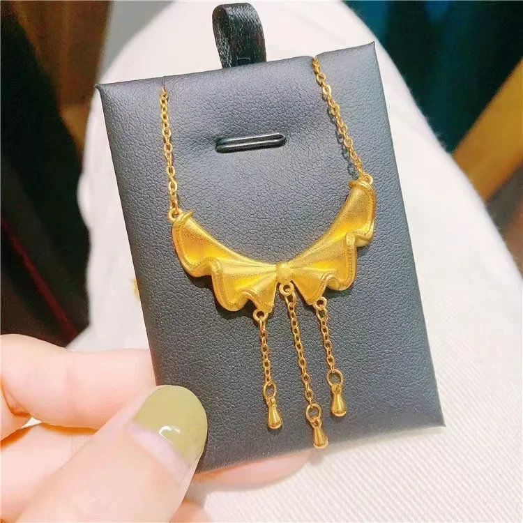 9999 real gold 24K Tassel bow necklace Women\'s one-piece chain collarbone chain