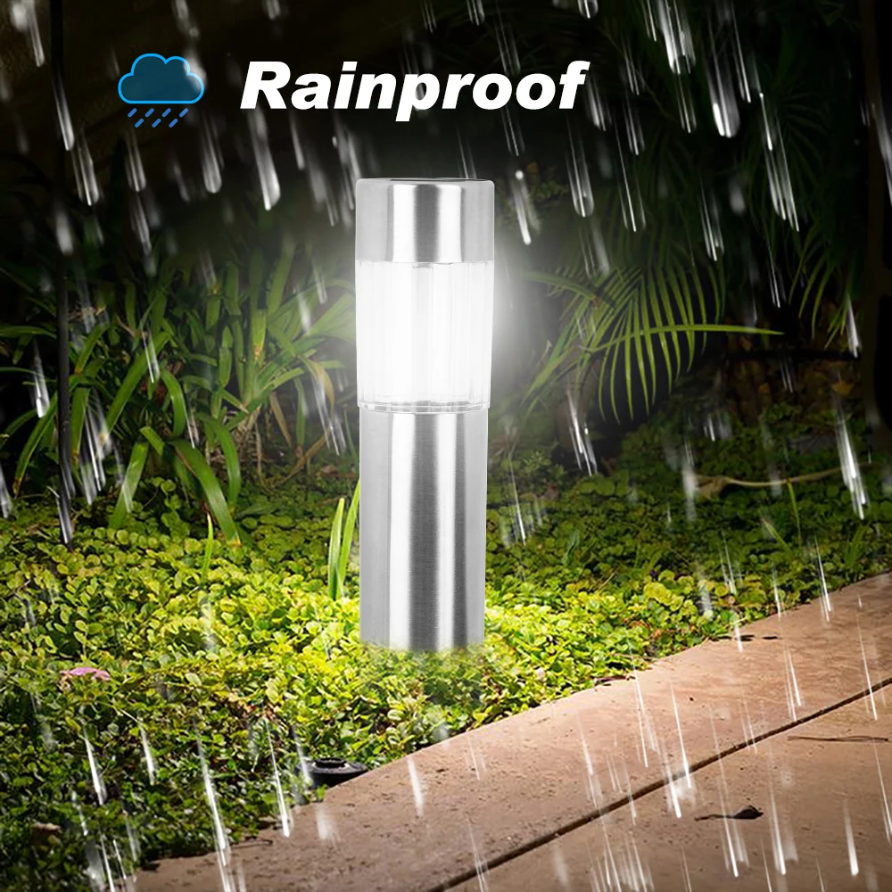 Pop Edelstahl LED Solar Rasen Lampe Outdoor Garten Pfad Rasen Licht Solar Poller Licht Led Solar Stick Lichter Weiß licht