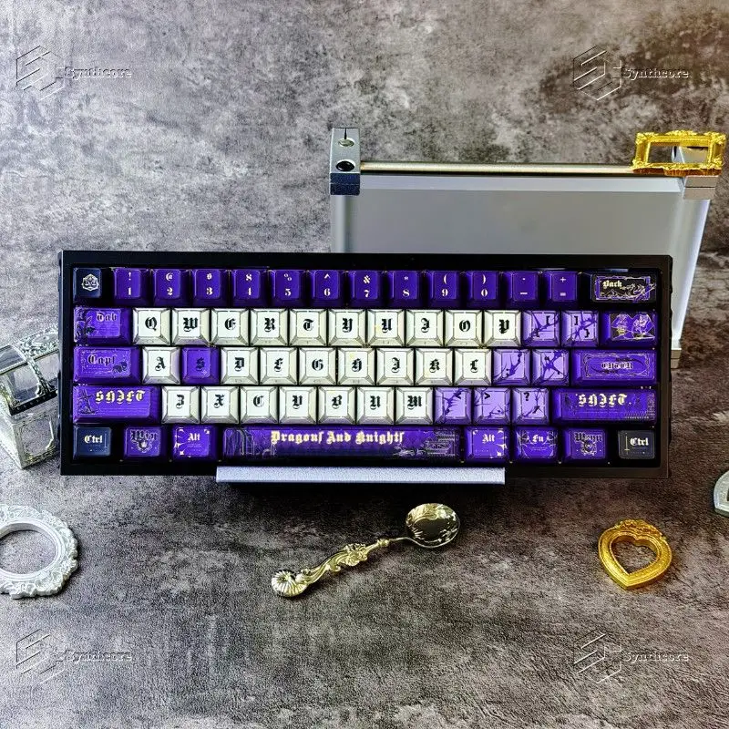 Original Gothic Keycaps 130 Keys Cherry Profile PBT Dye-Sub Purple Keycaps for MX Mechanical Keyboard Gaming Custom Set