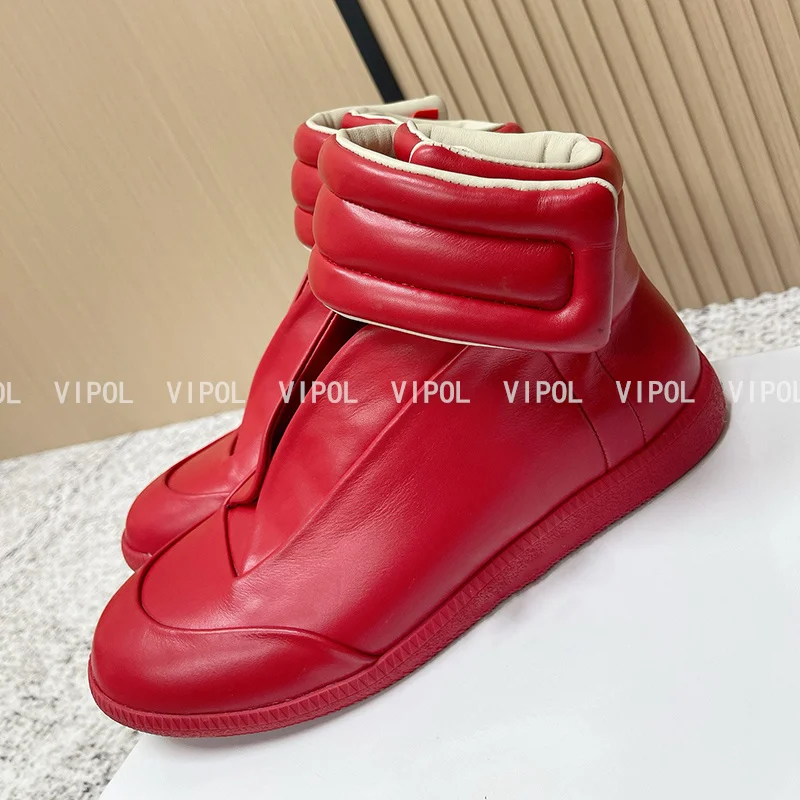 Unisex Genuine Leather High Top Ankle Boots Futuristic Padded Wide Strap Cuff Slip On Streetwear Fashion Sneakers  Casual Shoes view 4